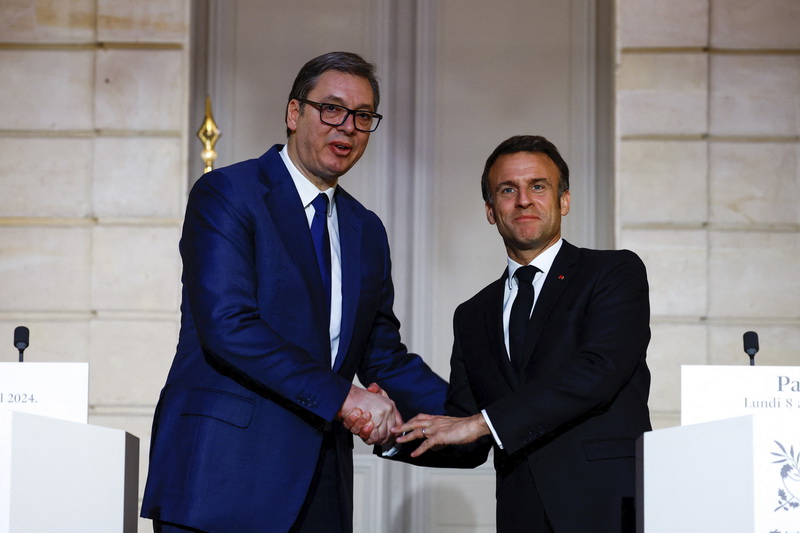 French President Macron Meets Serbian President Vucic In Paris