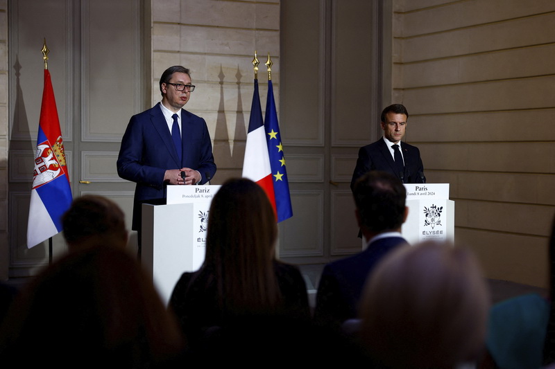 French President Macron Meets Serbian President Vucic In Paris