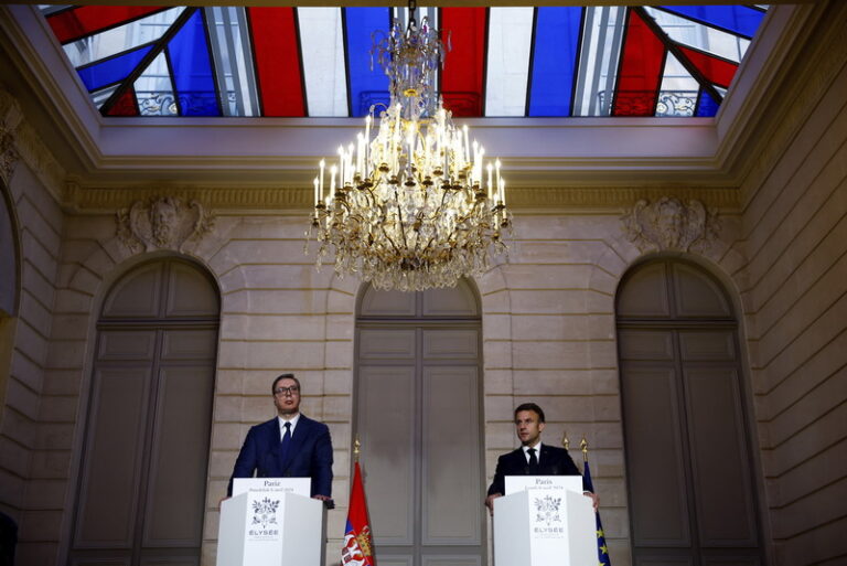 French President Macron Meets Serbian President Vucic In Paris